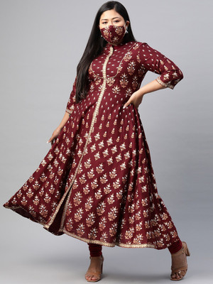 Yash Gallery Women Floral Print Anarkali Kurta(Maroon)
