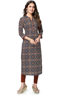 Rajnandini Women Printed, Geometric Print Straight Kurta(Blue)