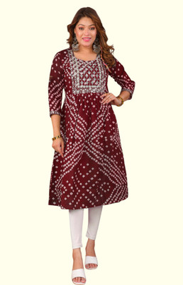 Parth f Women Bandhani A-line Kurta(Maroon)