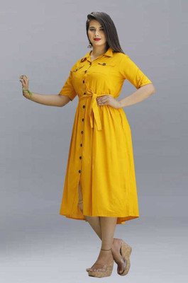 WOMEN VILLAGE Women Solid A-line Kurta(Yellow)