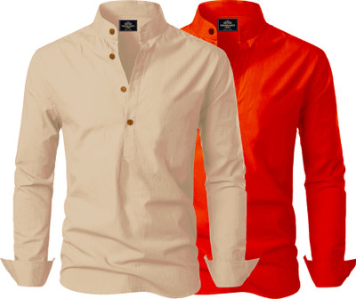 Kavyangle Creation Men Solid Straight Kurta(Gold, Red)