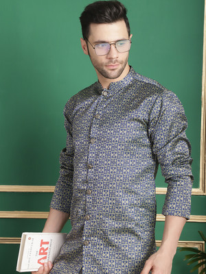 ANOUK Men Printed Straight Kurta(Blue)