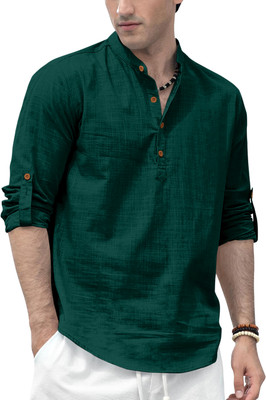 ZOMBOM Men Solid Straight Kurta(Dark Green)
