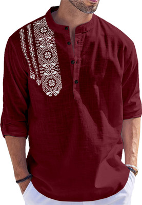 Kavyangle Creation Men Printed Straight Kurta(Maroon)