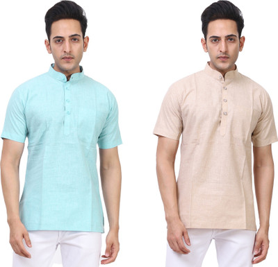 Kavita Fasion Men Solid Straight Kurta(Beige, Light Green)
