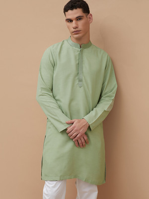 Melange by Lifestyle Men Embroidered Straight Kurta(Green)
