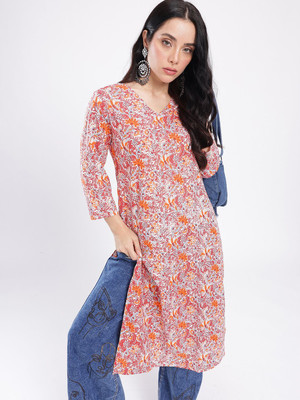 Anouk Rustic Women Printed Straight Kurta(Maroon)