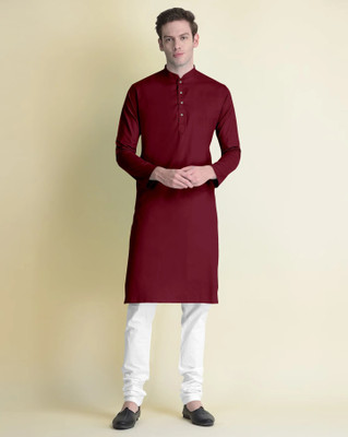 ETHNICSUTRA Men Solid Straight Kurta(Maroon)