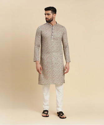 Rajubhai Hargovindas Men Printed Straight Kurta(Grey)