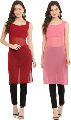 VESICLE Women Solid A-line Kurta(Maroon, Pink)