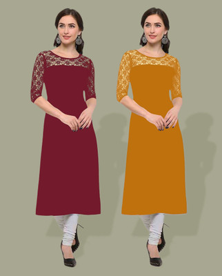 Maheshvi Women Self Design Straight Kurta(Yellow)