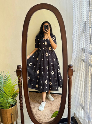 Luminary Women Printed Anarkali Kurta(Black)