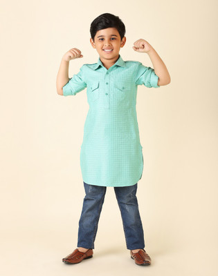Fabindia Boys Printed Straight Kurta(Blue)