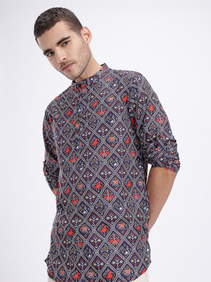 Anouk Rustic Men Geometric Print Straight Kurta(Multicolor)