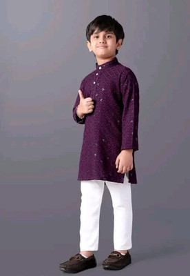 WELCOME STYLE Boys Embellished A-line Kurta(Purple)