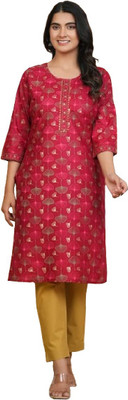 RKTM Women Geometric Print Straight Kurta(Red)