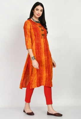MAURYA Women Printed, Chikan Embroidery Straight Kurta(Orange)
