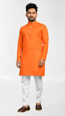 BISWAS Men Solid Straight Kurta(Orange)