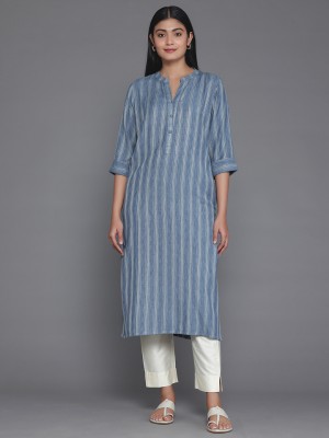 LIBAS Women Woven Design Straight Kurta(Dark Blue, White)