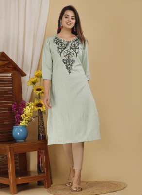 Mehsoos Women Embroidered Straight Kurta(Green)