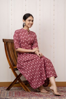 ANNU PARIDHAN Women Printed A-line Kurta(Pink)