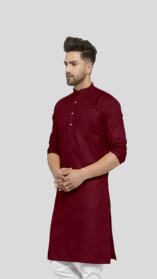 RAYGREN Men Solid A-line Kurta(Maroon)