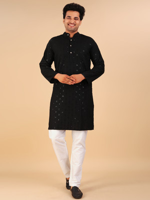 FASHION RAJVI Men Embellished Straight Kurta(Black)