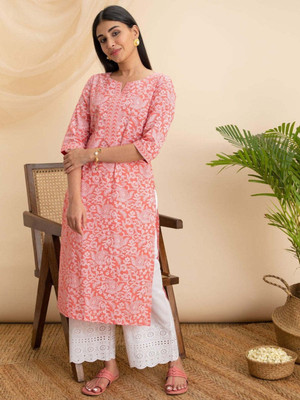 MARKHYA WALA Women Printed Straight Kurta(Pink)