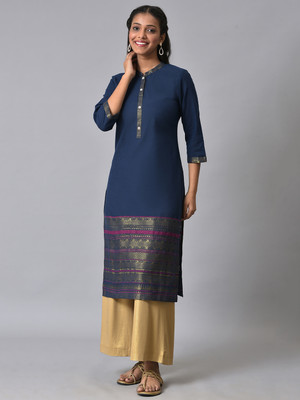 Aurelia Women Geometric Print Straight Kurta(Blue)