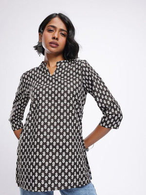 Anouk Rustic Women Printed Straight Kurta(Black)