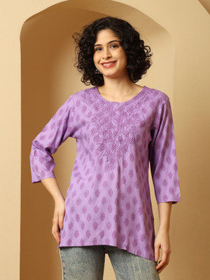 Urban Kanya Women Embroidered A-line Kurta(Purple)