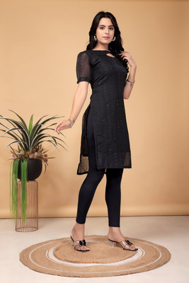 KEYUR FASHIONER Women Striped A-line Kurta(Black)