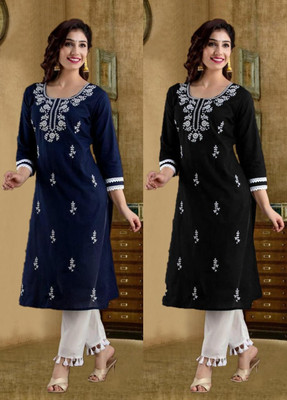 SISTO Women Chikan Embroidery A-line Kurta(Multicolor)