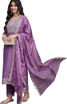 The Kd Women Embroidered A-line Kurta(Purple)