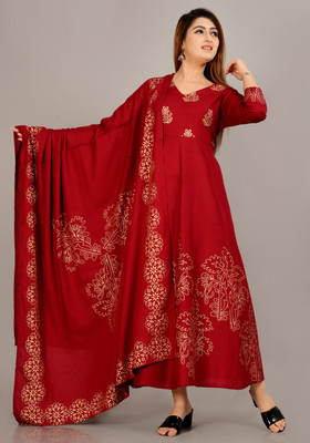 lovesia Women Floral Print Anarkali Kurta(Maroon)