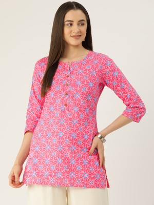 FERANOID Women Printed Straight Kurta(Pink)