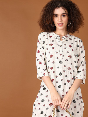 V-MART Women Printed Straight Kurta(White)
