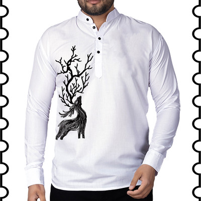 Kavyangle Creation Men Animal Print Straight Kurta(White)