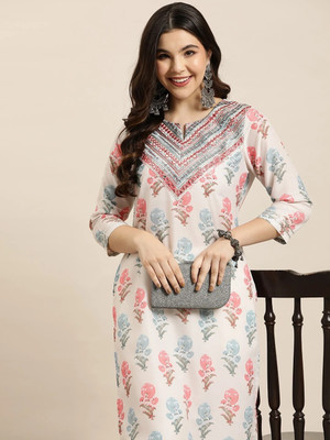 Nayasi Women Embroidered Straight Kurta(White)