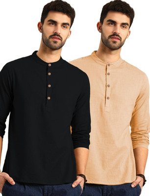EDIN ENTERPRISES Men Solid Straight Kurta(Beige)