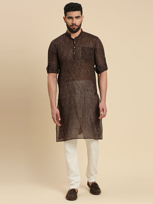 Rajubhai Hargovindas Men Self Design Straight Kurta(Brown)