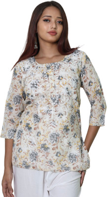 INDICRAFT Women Self Design Straight Kurta(Grey)