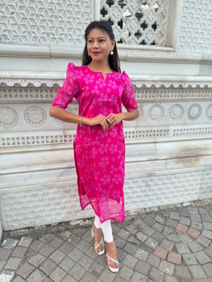 DHARAFASHION Women Floral Print A-line Kurta(Pink)