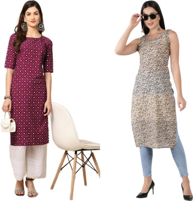 HouseOfCommon Women Printed Straight Kurta(Multicolor)