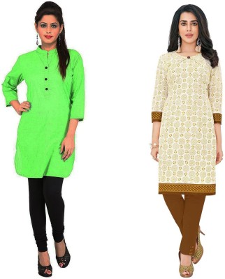 Hrinkar Women Printed Straight Kurta(Light Green)