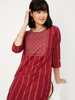 MAX Women Printed Straight Kurta(Maroon)