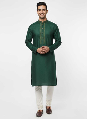 hottess Men Solid Straight Kurta(Dark Green)