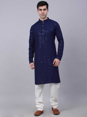 ZEDIN Men Embroidered Straight Kurta(Dark Blue)