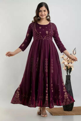 UniqueKurti Women Printed Anarkali Kurta(Purple)