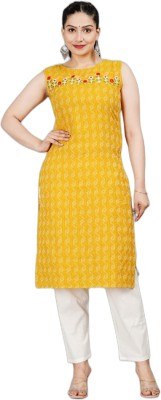 VRSS ENTERPRISES Women Embroidered Straight Kurta(Yellow)